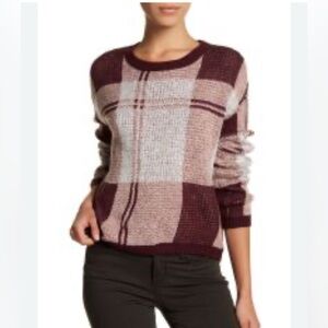 Melrose and Market -  Burgundy Plaid Knit Sweater